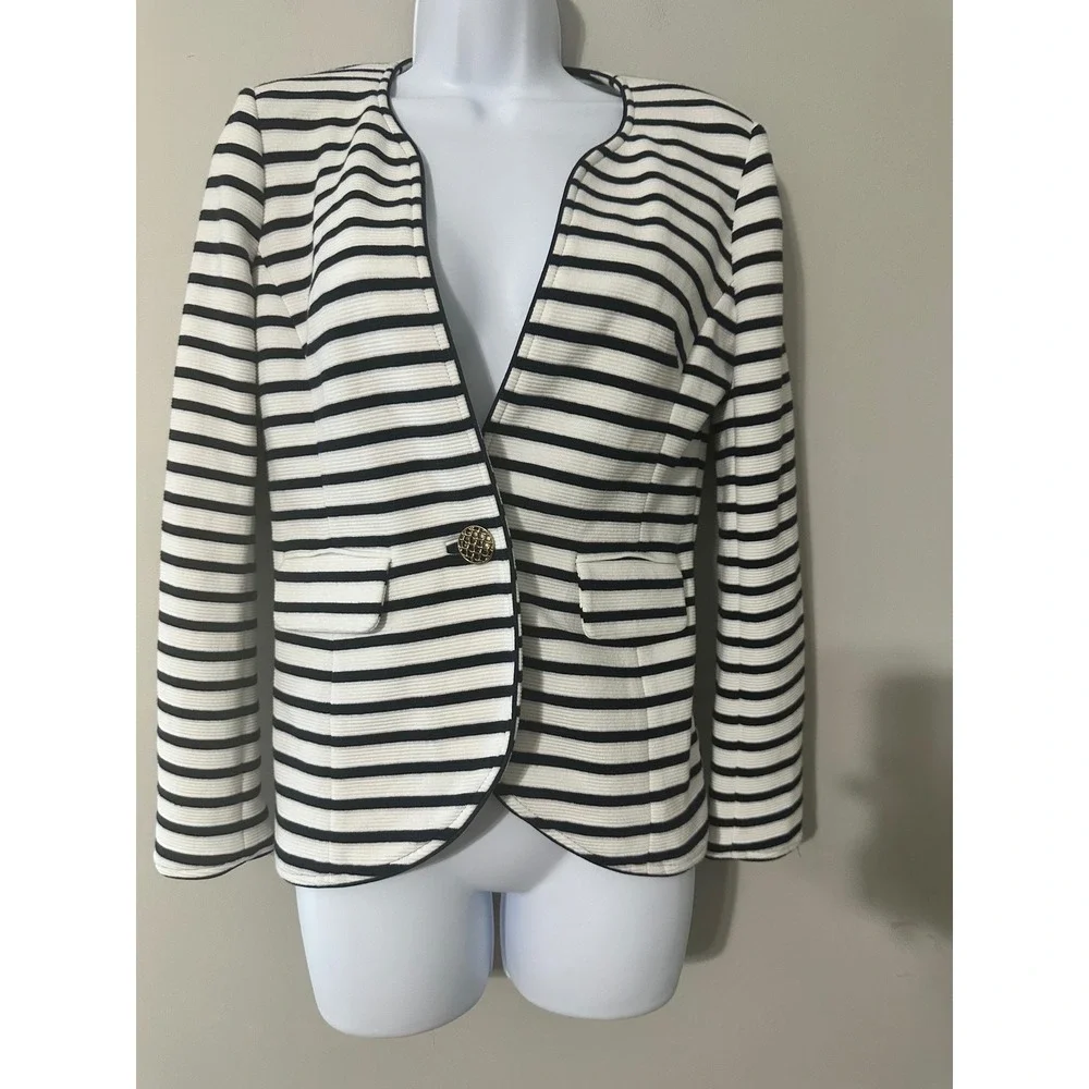 Elizabeth McKay New‎ York NAUTICAL Striped Blazer Jacket Gold Button Size 2